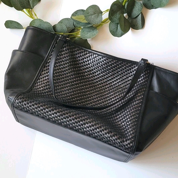 Coach Handbags - Coach Black & Gray Basketweave Tote Shoulder Bag